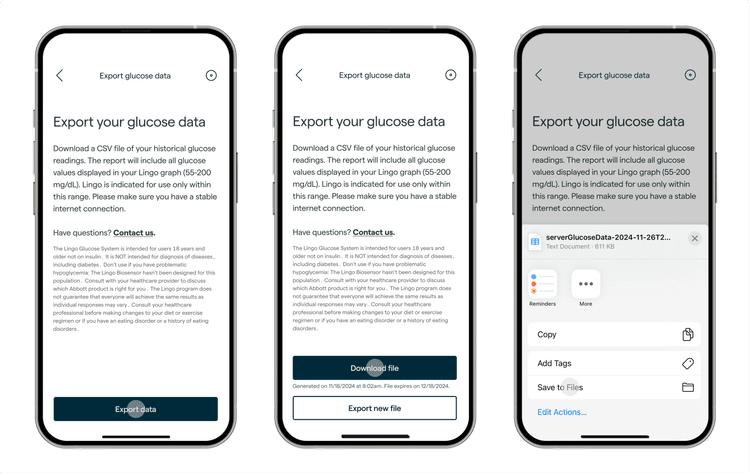 How to export your Lingo glucose data