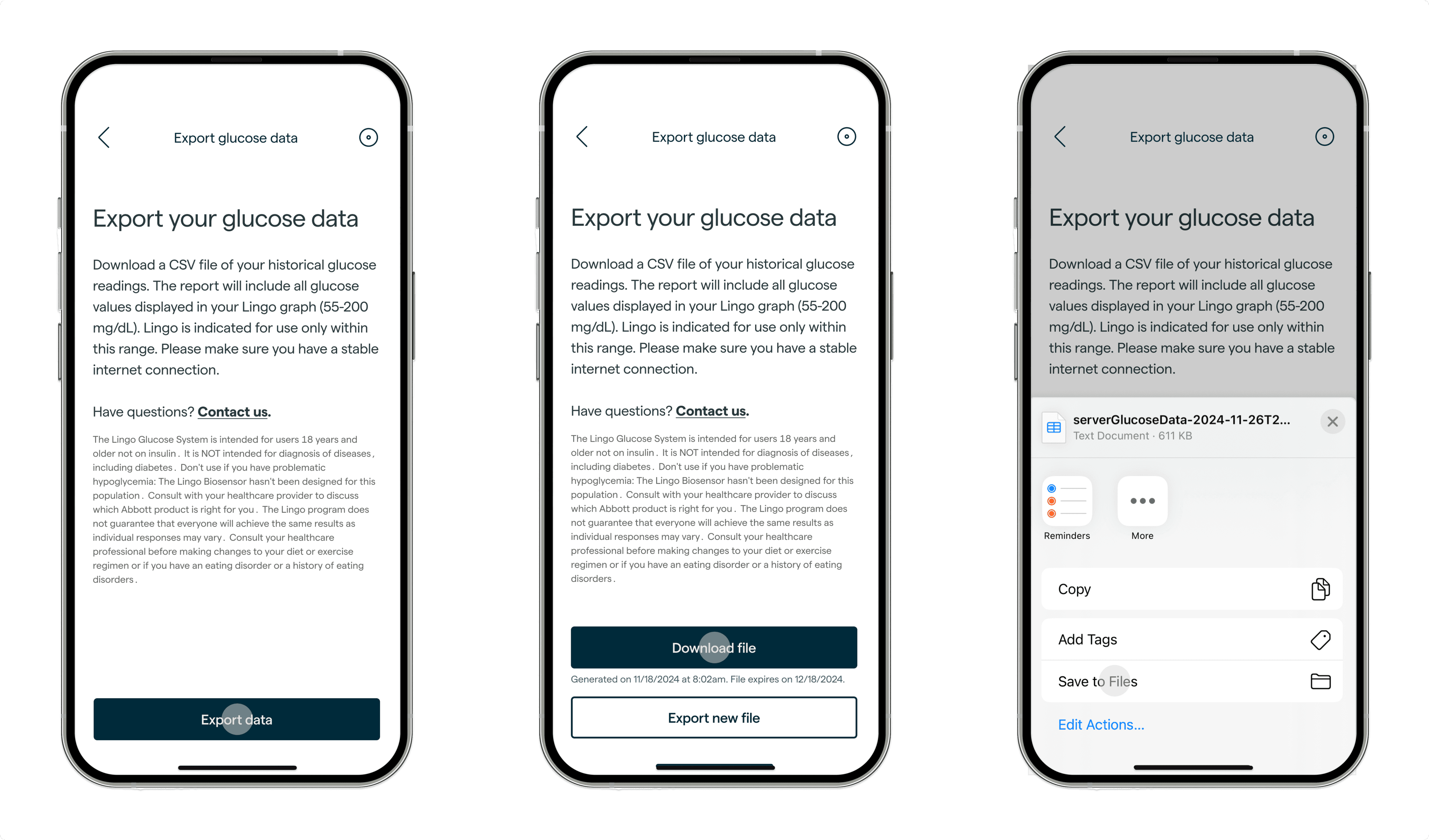How to export your Lingo glucose data