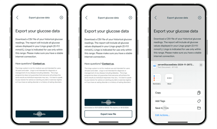 How to export your Lingo glucose data