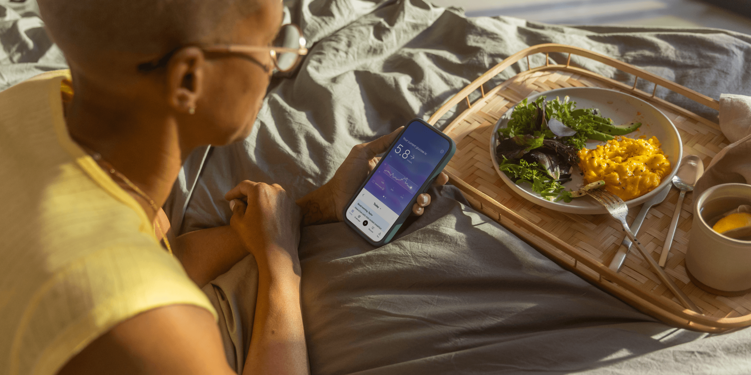 Breakfast tray with eggs and greens 