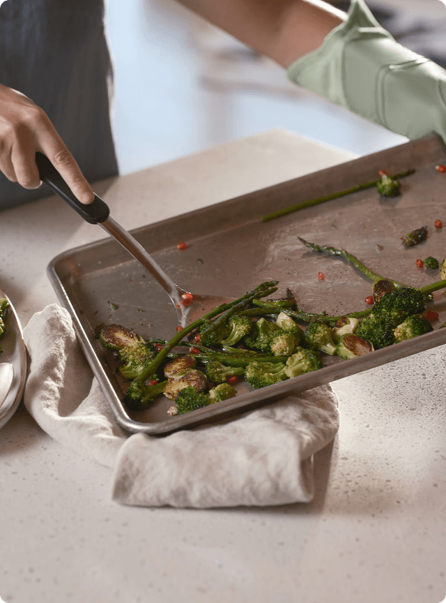 A pan of roasted vegetables