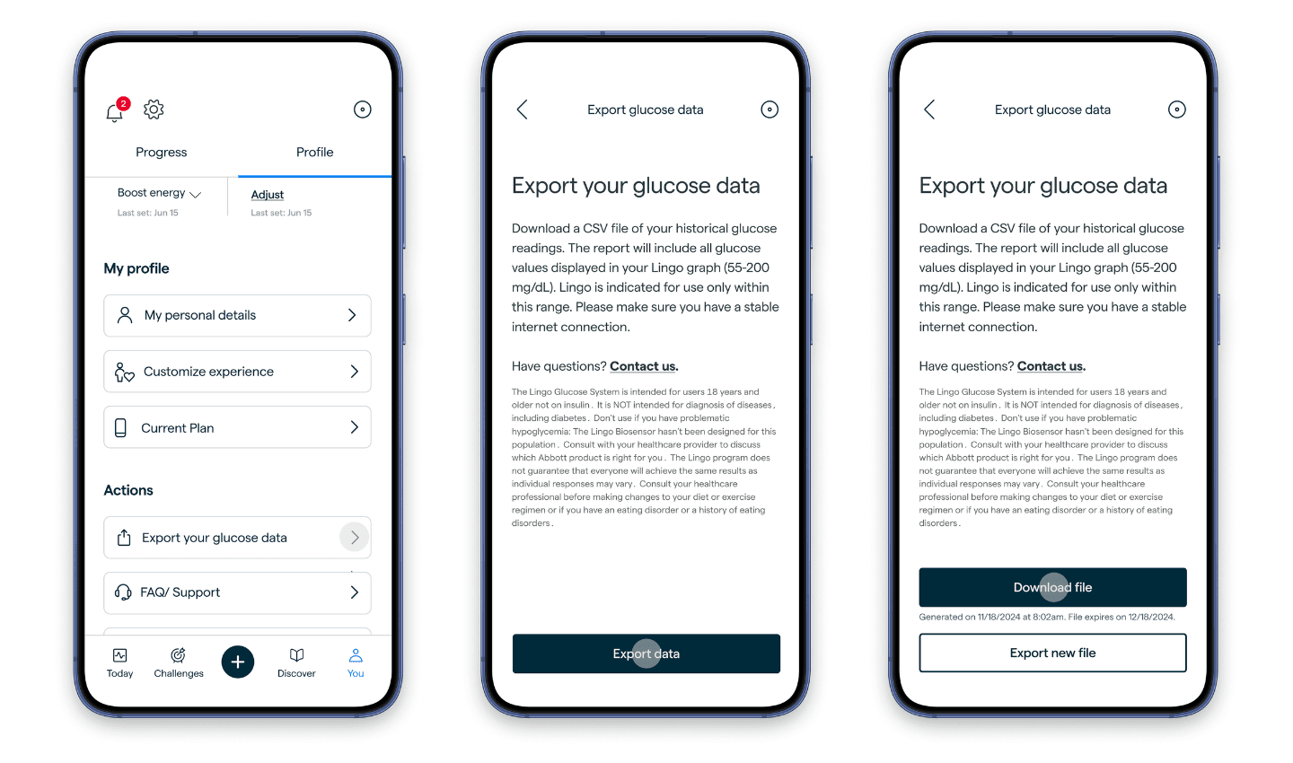 How to export your Lingo glucose data