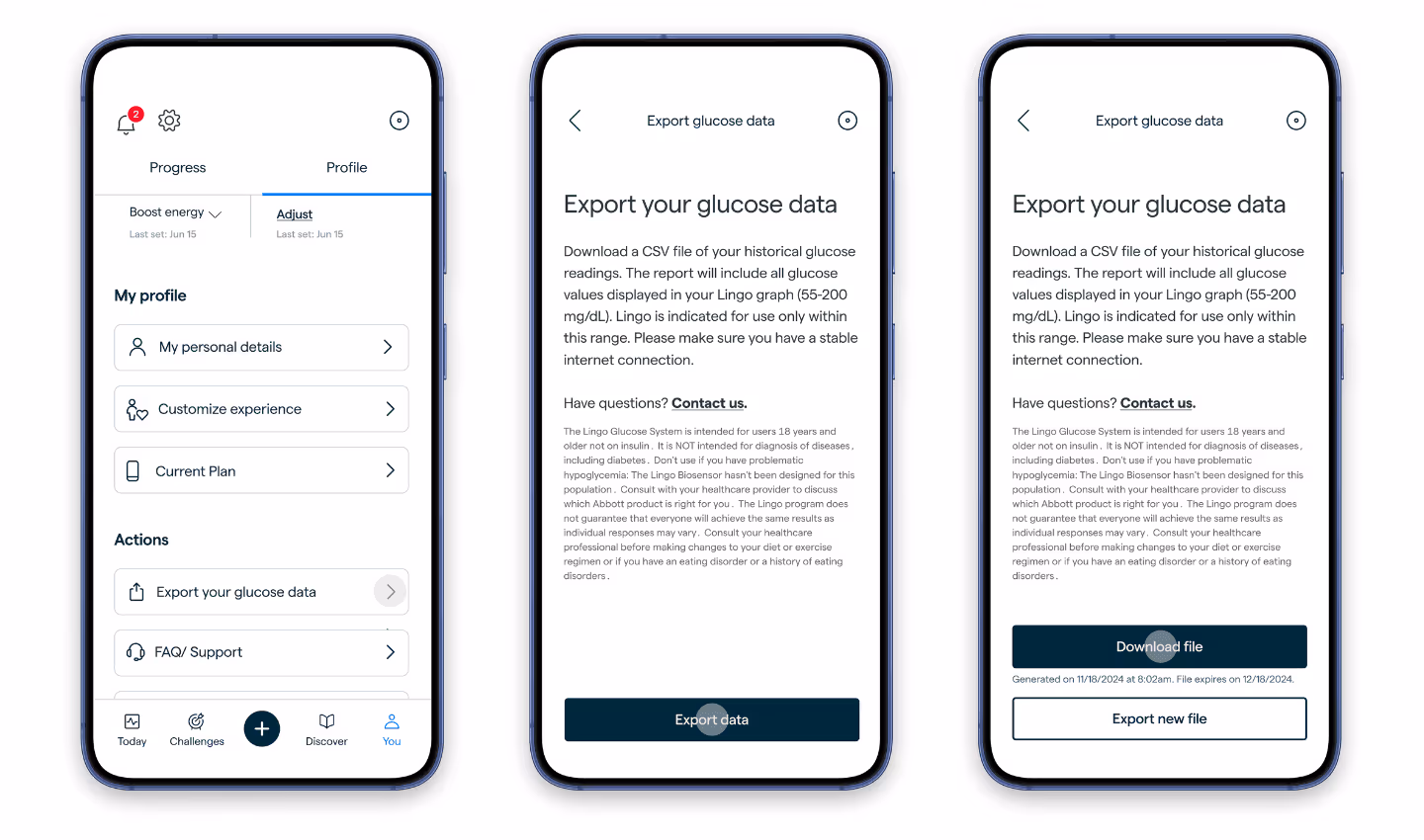 How to export your Lingo glucose data