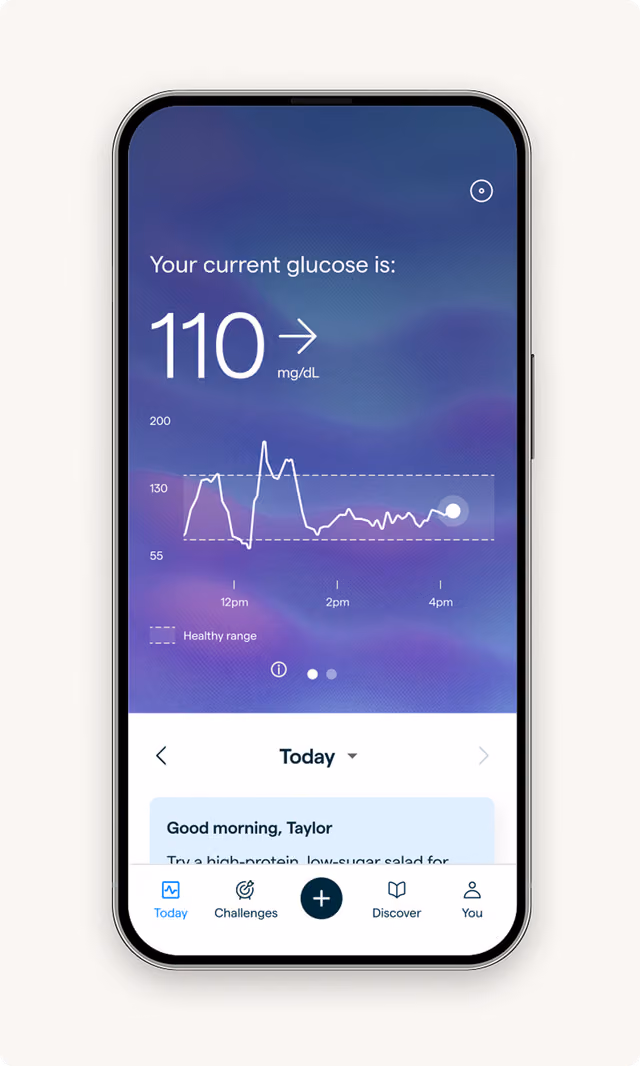 Lingo app screen showing glucose reading