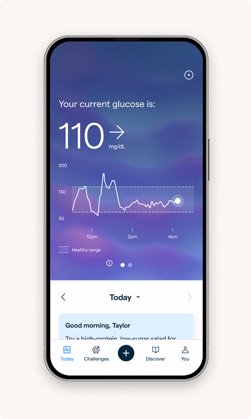 Lingo app screen showing glucose reading