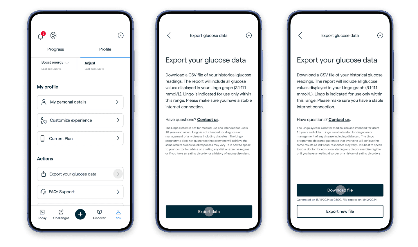 How to export your Lingo glucose data