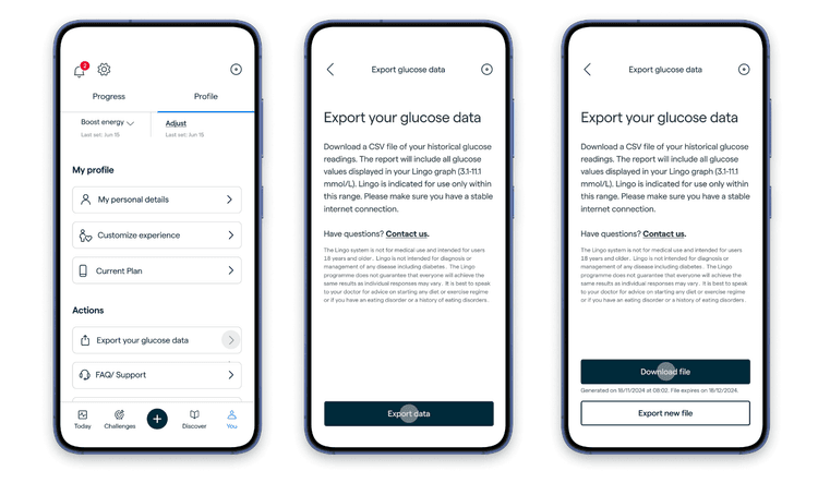 How to export your Lingo glucose data