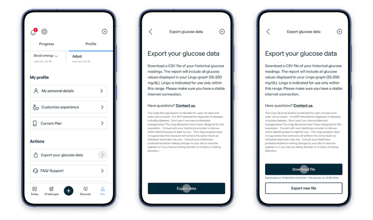 How to export your Lingo glucose data