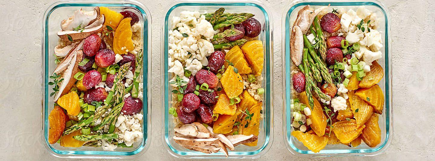Three meal-prepped dishes