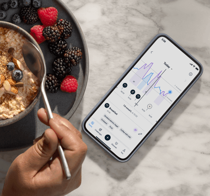 Person eating breakfast food with the Lingo app