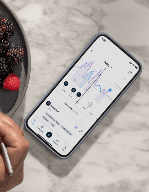Person eating breakfast food with the Lingo app