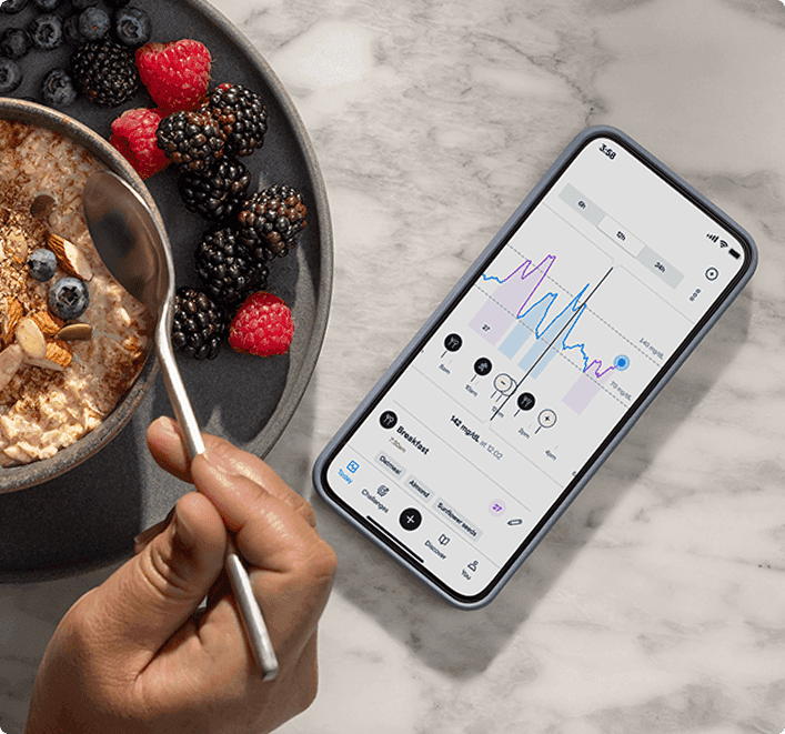 Person eating breakfast food with the Lingo app