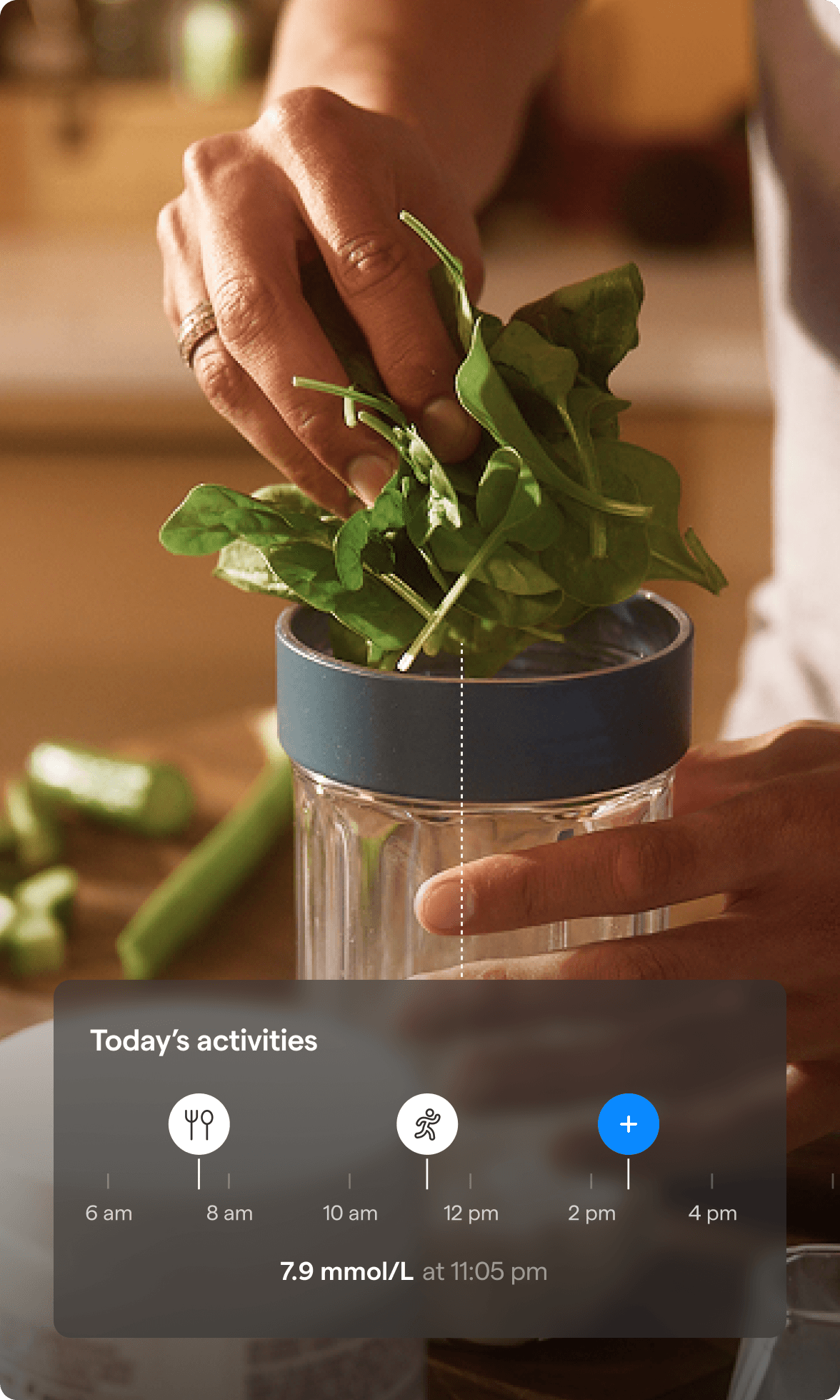 Photo of a person tending to a plant with a activity graph overlayed over.